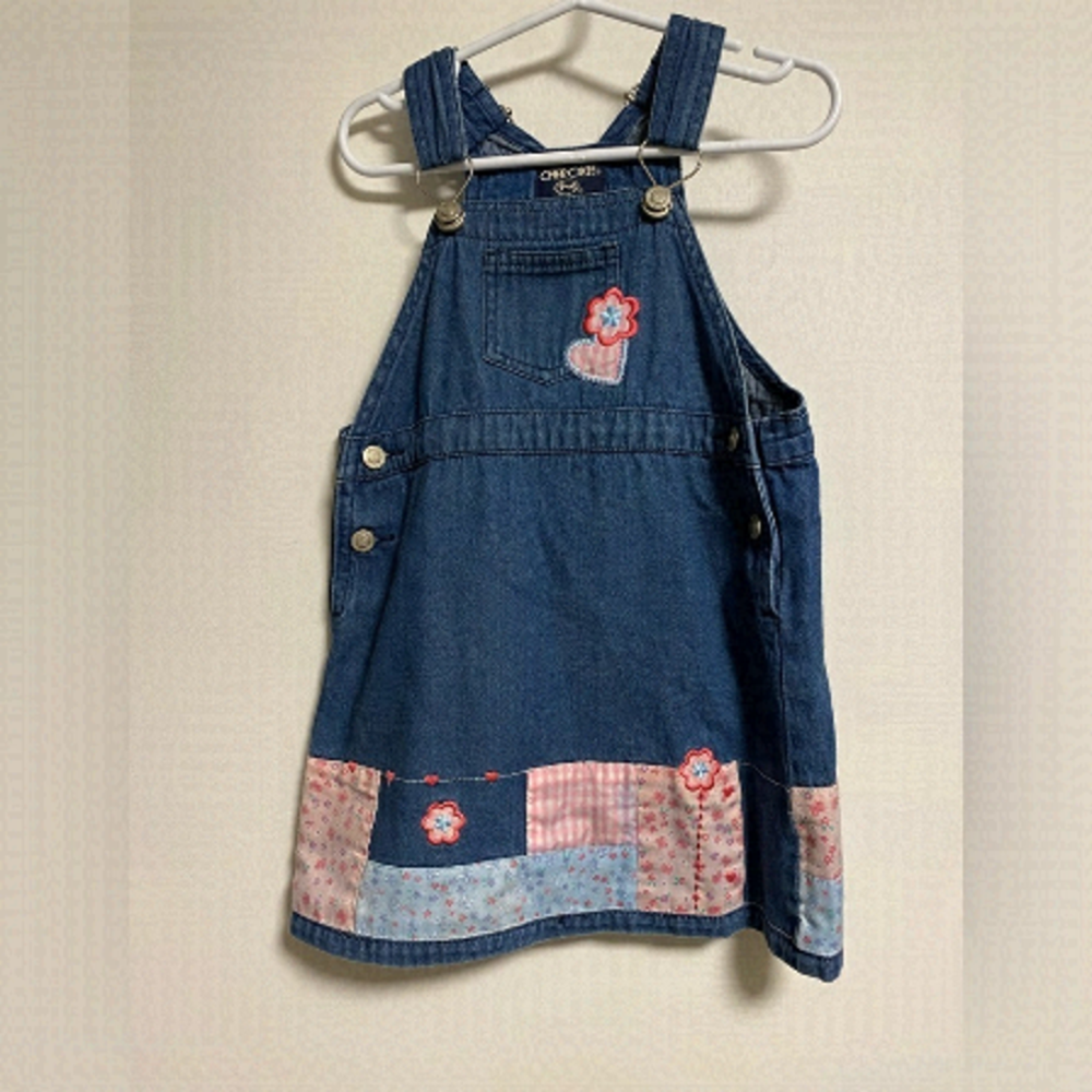 CHEROKEE Denim Overall Dress with Floral detailing. Girls Toddler Size 3x